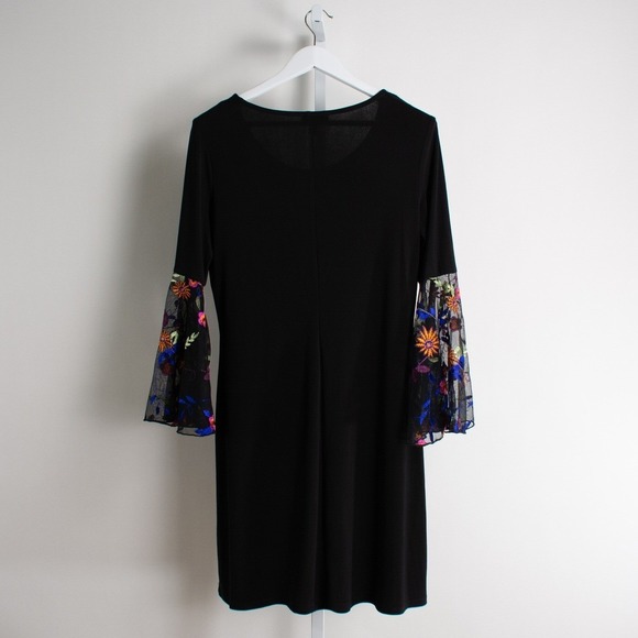 MSK Black‎ Dress Floral Embroidered Bell Sleeve Cocktail Party Career L Large - Picture 2 of 10
